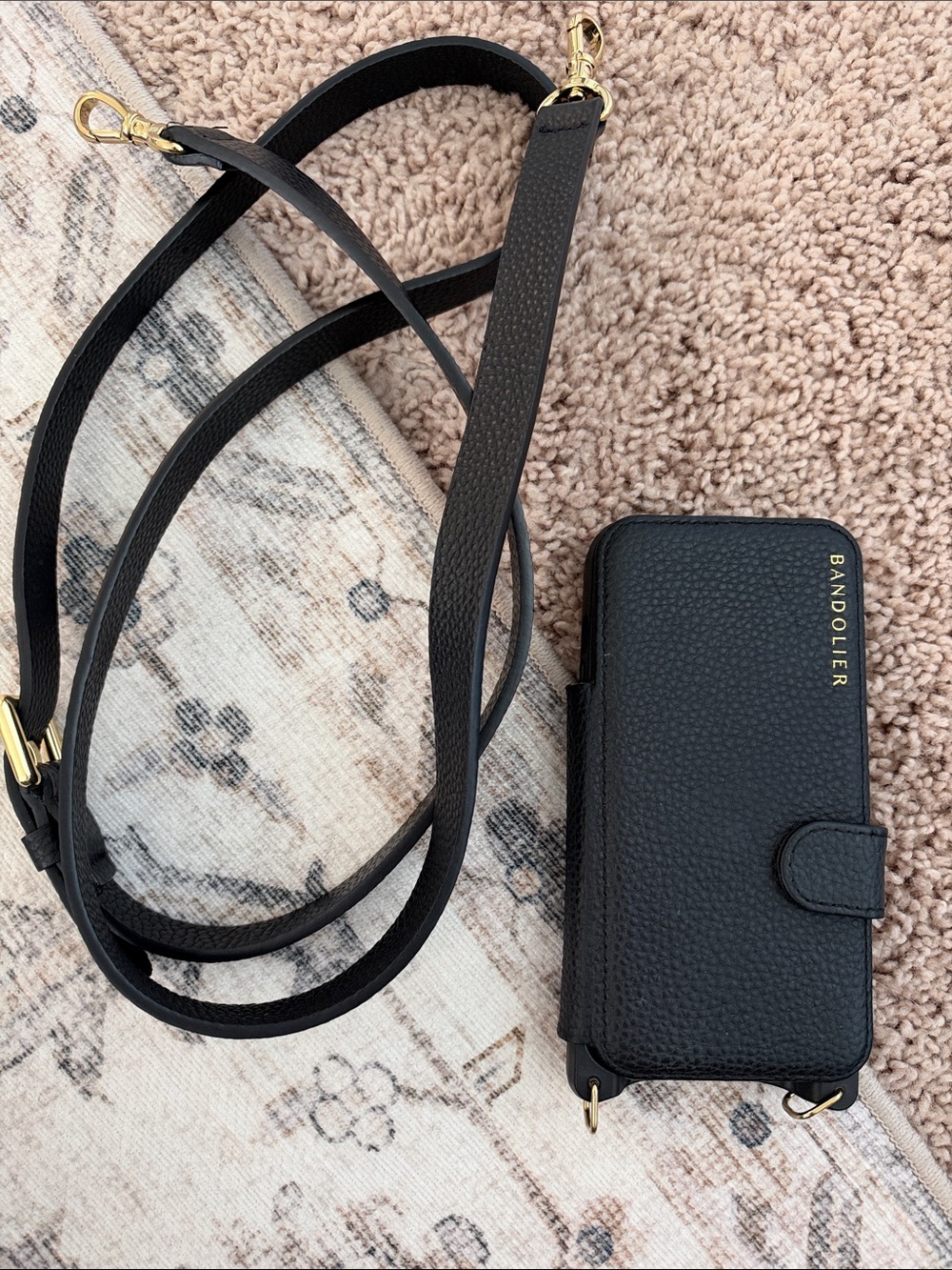 Bandolier Black Pebbled Leather Crossbody Phone Wallet for iPhone 13 Pro